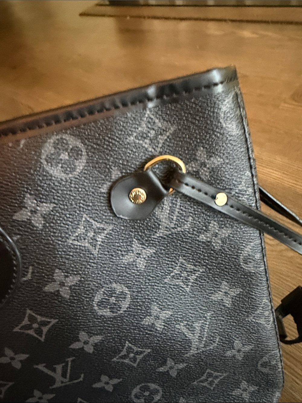Black Monogram Canvas Tote with Matching Pouch - Picture 5 of 9
